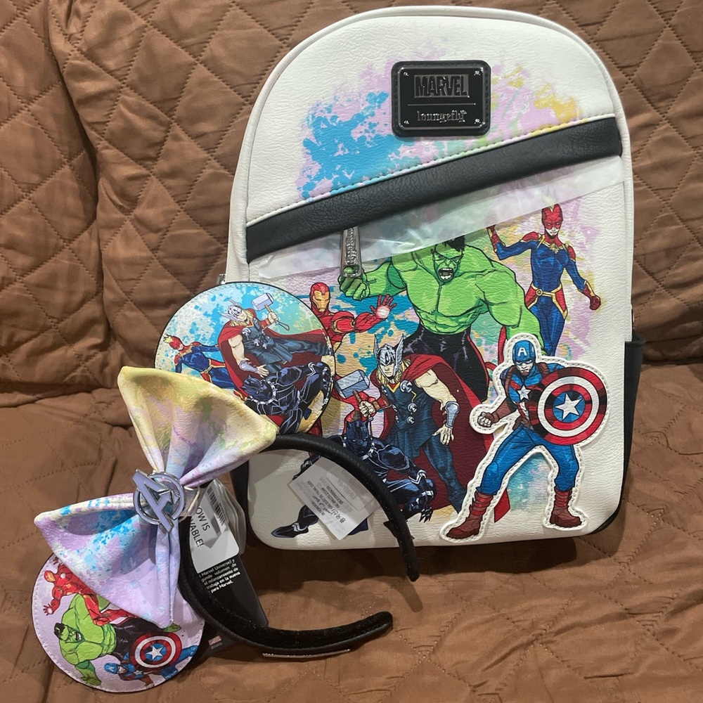 Loungefly Marvel White Backpack and Ears Set